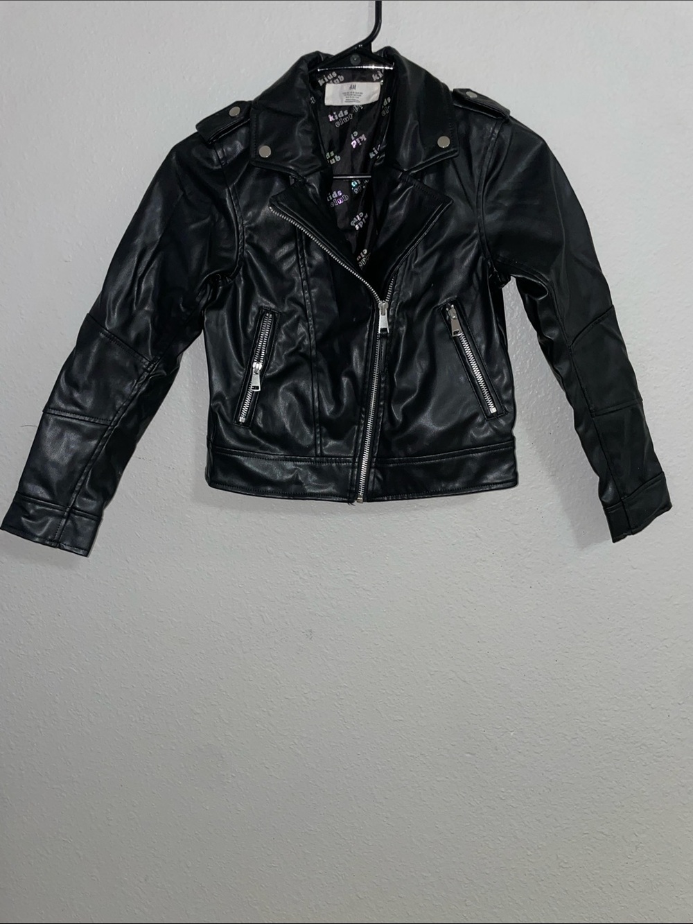 H&M Kids Black Faux Leather Moto Jacket US 10